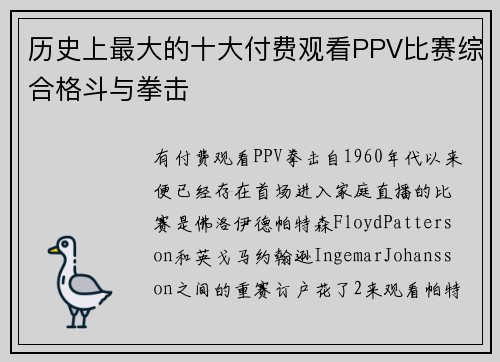 历史上最大的十大付费观看PPV比赛综合格斗与拳击