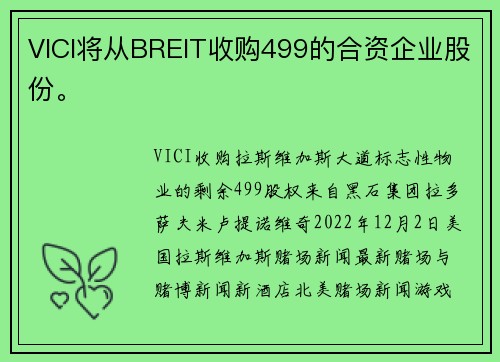 VICI将从BREIT收购499的合资企业股份。